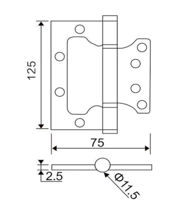 Петля без врезки B2-CP 125x7 5 x2.5 ( хром)
