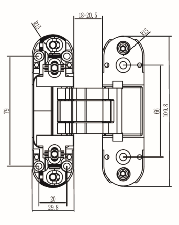 Петля скрытой установки B44-BL (110x30-3D) черный