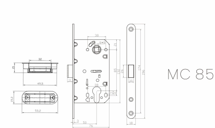 Замок под цилиндр магнитный MC85 CP(хром)